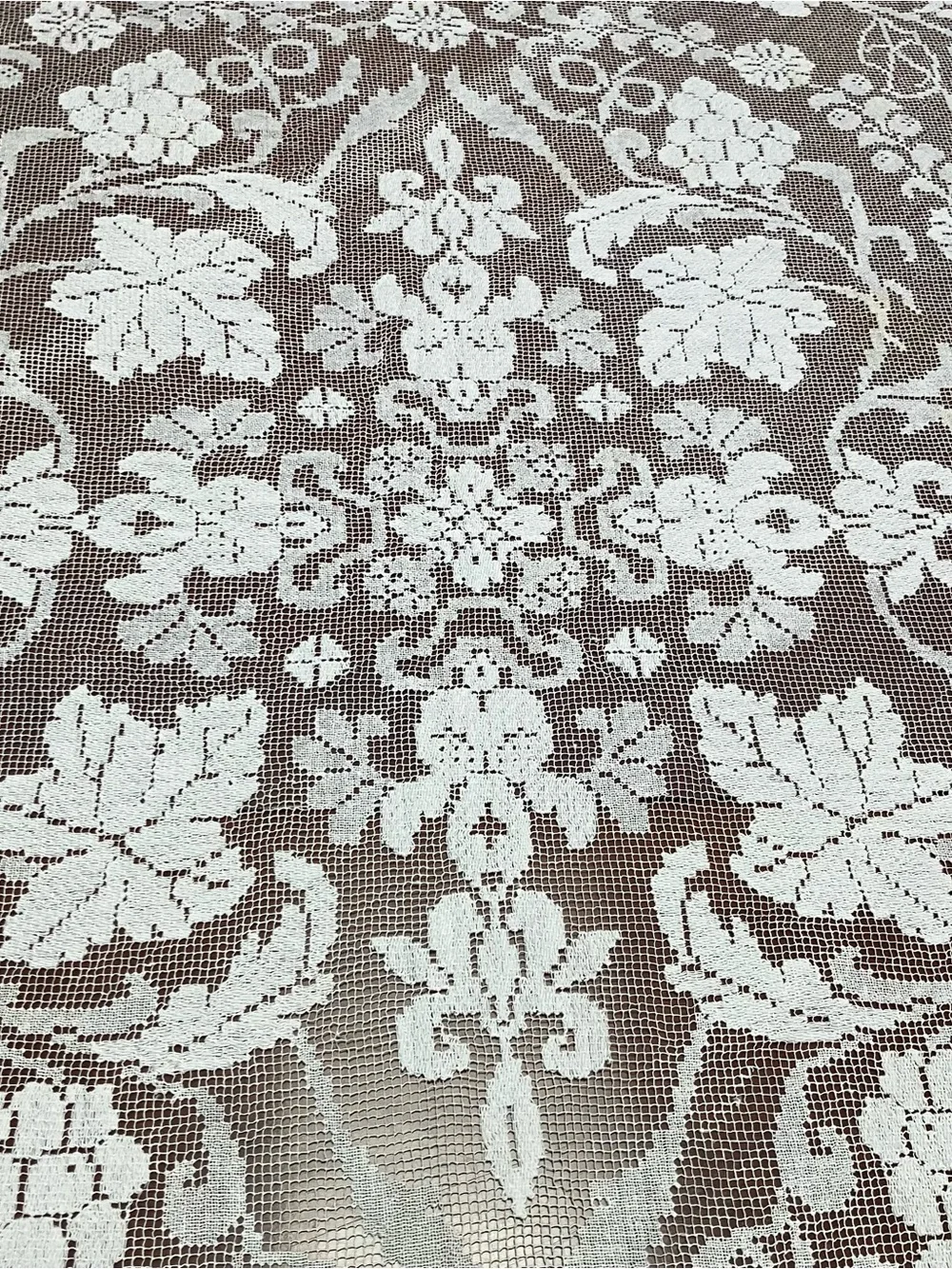 VTG Handmade Lace White TableCloth Rectangle Floral Maximalist Grannycore 64x80